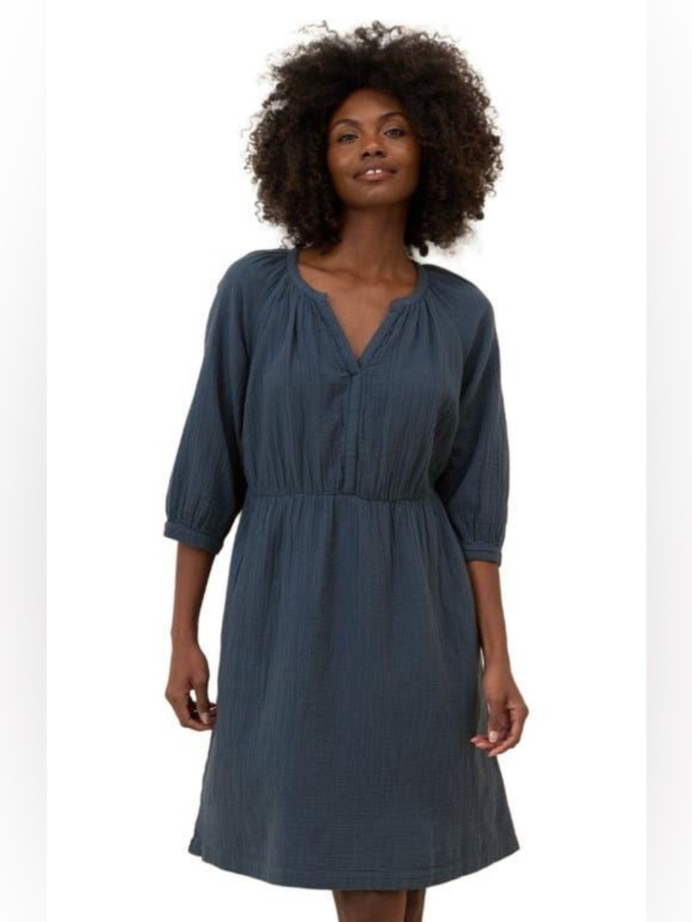 Pact coastal Blue Gauze mini dress - Relaxed V-Neck